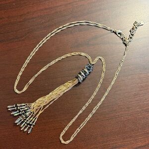 SWAROVSKI Crystal Lariat Style Necklace Gold Chain, Black & Iridescent Crystals